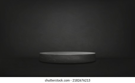 Display 3D podium black marble in Studio room on dark cement wall textured background,Vector minimal mockup banner loft design backdrop,Empty Gallery room in black concrete for product presentation	 - Shutterstock ID 2182676213