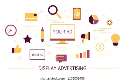 Display advertising concept. Digital online promotion in social media. Isolated vector illustration