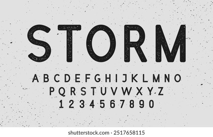 Display alphabet. Simple font with grunge texture. Rough vintage font. Vintage hipster design. Vector illustration
