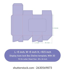 Display auto lock box dieline template, vector file