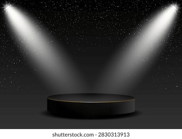 Display background with empty podium under spotlights 