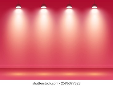 Display background with spotlights shining down onto a pink wall 