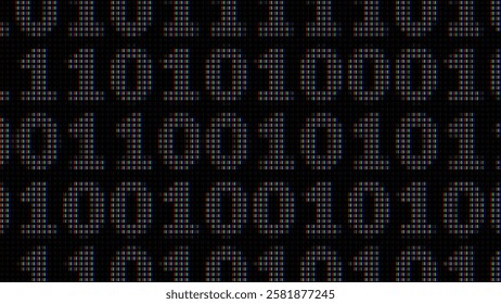 Display of Binary Numbers on Monitor with Close Up Shot Effect with Visible Red Green Blue Pixels. RGB LED Display Pixels Effect. Digital Technology Machine Code Background. Vector Illustration. - Powered by Shutterstock - Get 15% off with code: PIKWIZARD15
