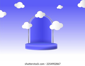 display blue podium scene with cloud platform. background vector with podium. stand to show cosmetic product. stage showcase on pedestal display vector
