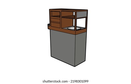 a display booth to sell meatballs with a typical Indonesian design of wood and steel