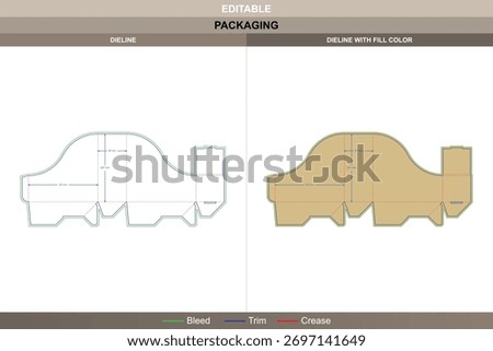Display box dieline arranged through professional vector structure enhancing printing tone and organized packaging layout bookshelf type die line setup supports candy alignment
