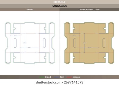 Display box with handle dieline created through accurate vector setup improving printing harmony and packaging hold side bottom die line base supports product steadiness