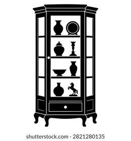 Display Cabinet Black Glyph Vector Icon, Glass Curio Cabinet Furniture Symbol