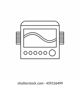 Display with cardiogram, ecg machine icon in outline style on a white background