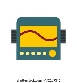 Display with cardiogram, ecg machine icon in flat style on a white background