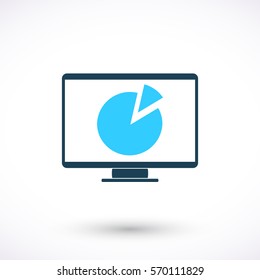 Display with chart vector icon. Graphic symbol for web design, logo.