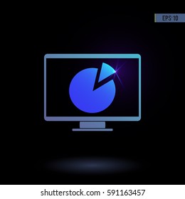Display with chart vector icon. Graphic symbol for web design, logo.