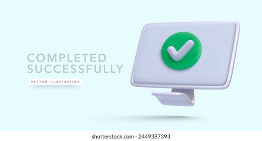 Mostrar con marca de verificación en la pantalla en estilo realista 3d. Ilustración vectorial