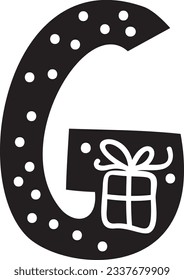 Muestra la letra del alfabeto G del vector de invierno de Navidad. Letra escandinava mayúscula tipo abc elemento para medios sociales, diseño web, afiche, banner, tarjeta de saludo