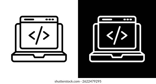 Ícone de código de exibição forma gráfico simples clipart símbolo. linha fina contorno arte