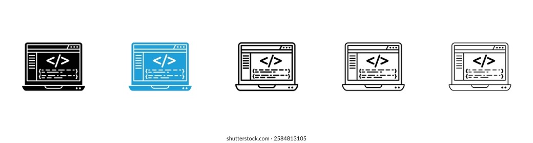 Display code icons collection vectors in black and blue