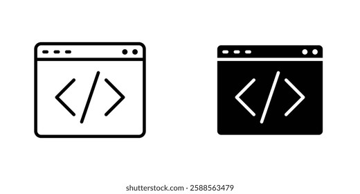 Display code vectors icons set in filled and strokes on white background