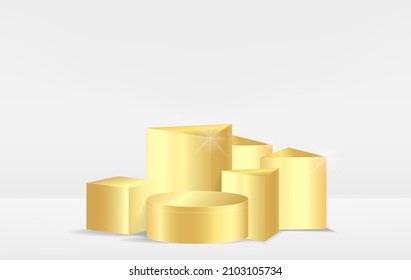 Display for cosmetic geometrical forms. Empty cylinder podium on minimal background. Design for product presentation. 3D vector