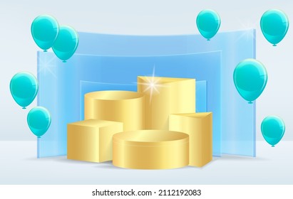 Display for cosmetic geometrical forms. Empty cylinder podium on minimal background. Design for product presentation. 3D vector
