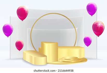 Display for cosmetic geometrical forms. Empty cylinder podium on minimal background. Design for product presentation. 3D vector