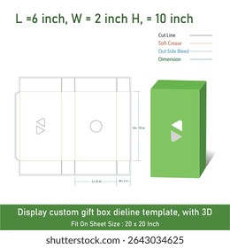 Display custom gift box dieline template, with 3D