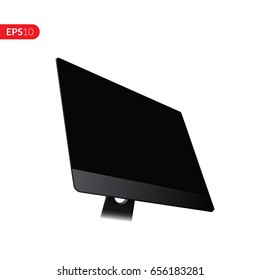 Display, desktop computer, monitor in perspective view vector design. Realistic screen mockup isolated on white background for banner, flyers or advertising.