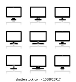 Display devices icon set. Televisions and computer monitors.