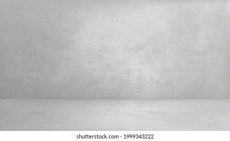 Display Empty room with a gray wall mockup, Background Grey Cement texture of floor, Vector 3D Backdrop of Gray Concrete surface with cracked texture pattern. Banner for loft design concept