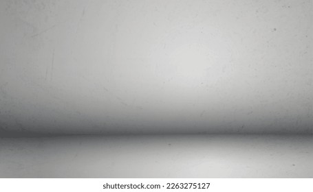 Display Empty room with a gray wall mockup, Background Grey Cement texture of floor, Vector 3D Backdrop of Gray Concrete surface with cracked texture pattern. Banner for loft design concept