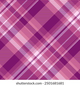 Display fabric textile texture, stage check seamless background. Quiet pattern vector plaid tartan in pink and magenta colors palette.