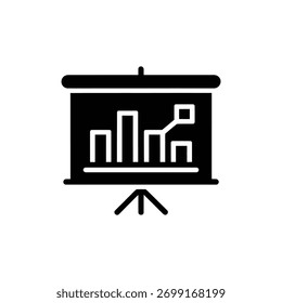 Display featuring a bar graph and data points on a stand in a clean, black-and-white design. Ideal for demonstrating business reports and analysis.