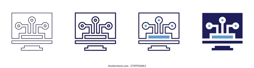 Display glare reduction icon in 4 different styles. Thin Line, Line, Bold Line, Duotone. Duotone style. Editable stroke.