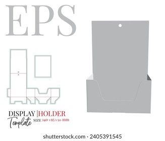 Display holder template, vector with die cut, laser cut layers. White, clear, blank Counter display isolated mock up on white background with perspective view