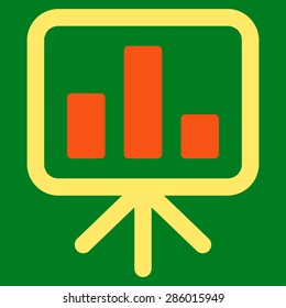 Display icon from Business Bicolor Set. This flat vector symbol uses orange and yellow colors, rounded angles, and isolated on a green background.