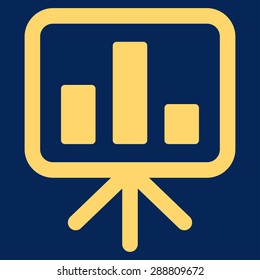 Display icon from Business Bicolor Set. This flat vector symbol uses yellow color, rounded angles, and isolated on a blue background.