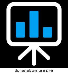 Display icon from Business Bicolor Set. This flat vector symbol uses blue and white colors, rounded angles, and isolated on a black background.