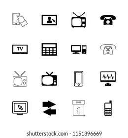 Display icon. collection of 16 display filled and outline icons such as tv, tv, calculator, phone, heartbeat, old phone, arrow. editable display icons for web and mobile.