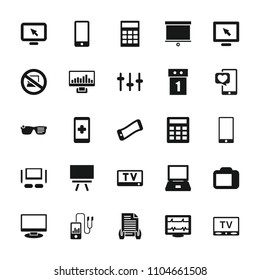 Display icon. collection of 25 display filled icons such as washing machine on sale, calculator, laptop, hand on smartphone. editable display icons for web and mobile.