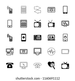 Display icon. collection of 25 display filled and outline icons such as hand on smartphone, tv, medical phone, desk phone, tv. editable display icons for web and mobile.