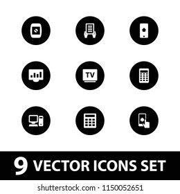 Display icon. collection of 9 display filled icons such as holding document, tv, pc. editable display icons for web and mobile.