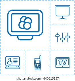 Display icon. set of 6 display outline icons such as tv, laptop, equalizer, old phone, board