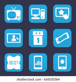 Display icon. set of 9 filled display icons such as pc, home on tablet, digital clock, wavy phone