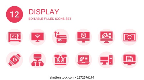 display icon set. Collection of 12 filled display icons included Microwave, Smart tv, Computer, Screen, Smartwatch, Laptop