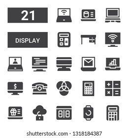 display icon set. Collection of 21 filled display icons included Calculator, Smartwatch, Counter, Computer, Laptop, Rgb, Phone, Television, Desk