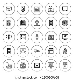 Display icon set. collection of 25 outline display icons with arcade machine, atm machine, atm, arroba, billboard, calculation, calculator, computer icons. editable icons.