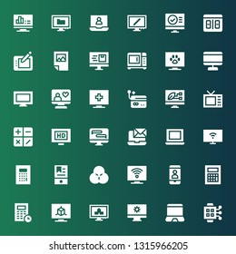 display icon set. Collection of 36 filled display icons included Smartwatch, Laptop, Computer, Television, Calculator, Phone, Rgb, Ebook, Smart tv, Hd, Screen, Tv, Microwave, Poster