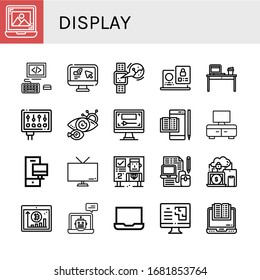 conjunto de iconos de visualización. Colección de portátiles, computadoras, Smartwatch, escritorio, monitor, análisis de ojos, libro electrónico, televisión, cartón, dispositivos, iconos de Tablet