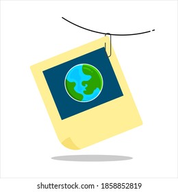 Display icon in a simple flat style. Earth icon in sticky notes