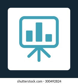 Display icon. This flat rounded square button uses blue and white colors and isolated on a dark blue background.