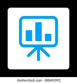 Display icon. This flat rounded square button uses blue and white colors and isolated on a black background.